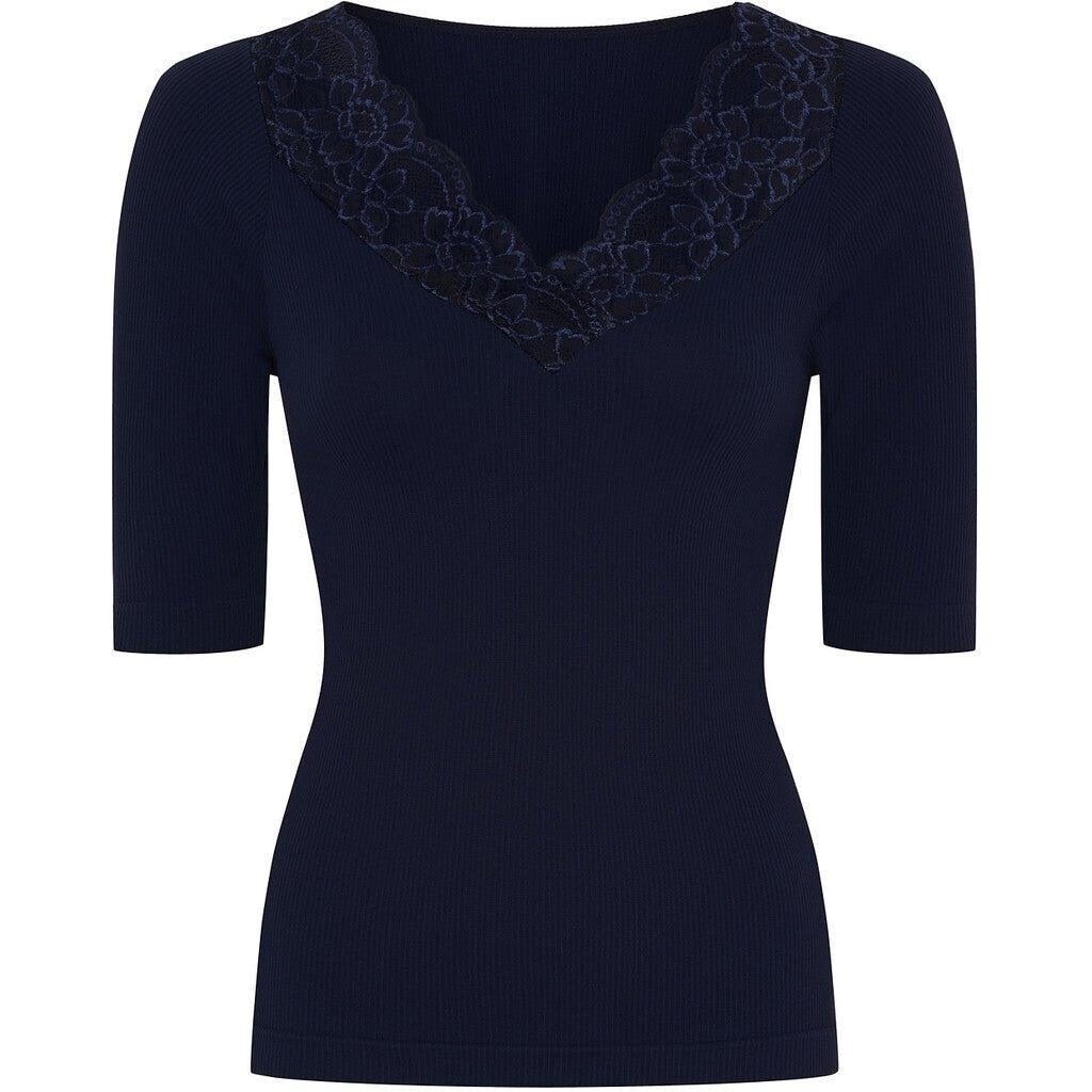 Belen rib v - lace Top SS - Tim og Simonsen - London Bazar