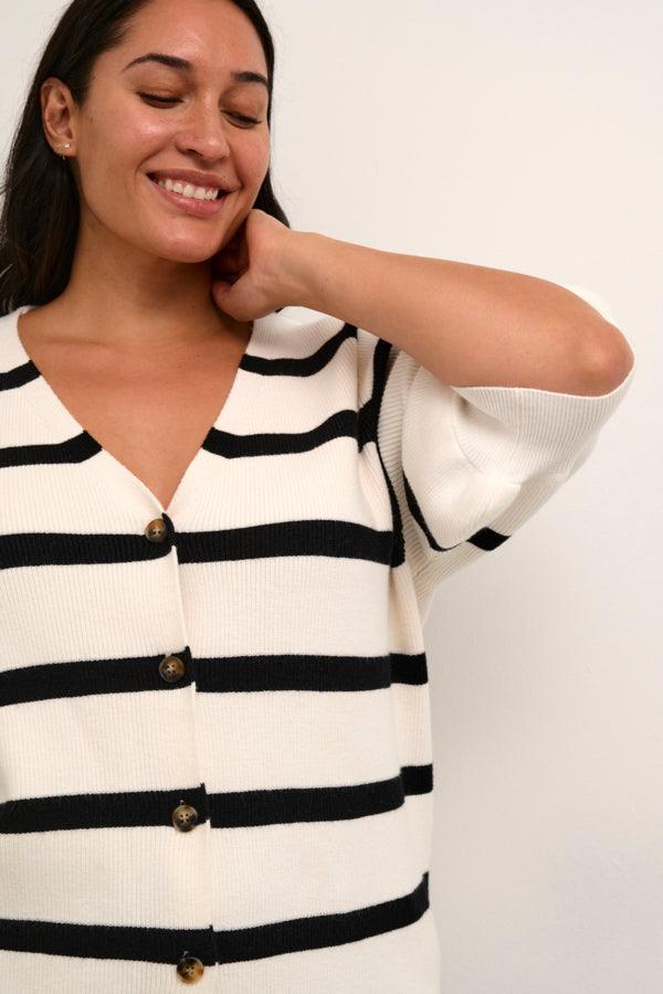 KCmela Cardigan - Chalk/Black stripe - Kaffe Curve - London Bazar