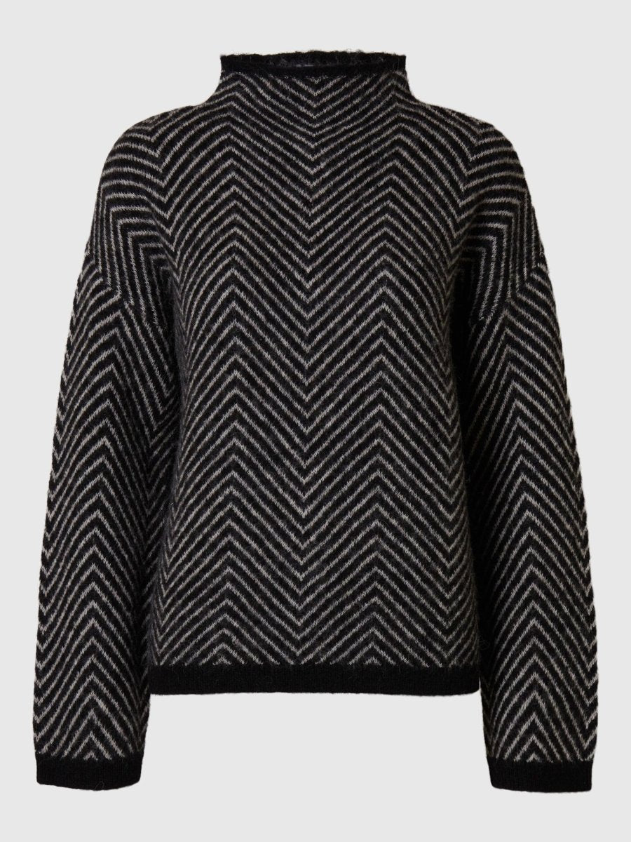 SLFLULU LS HERRINGBONE KNIT HIGH NECK - Black/Birch - Selected Femme - London Bazar