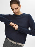 SLFLULU LS KNIT FRILL CUFF O - NECK NOOS - Dark Sapphire MELANGE - Selected Femme - London Bazar